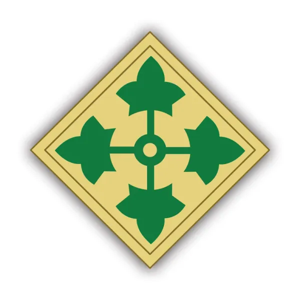4th Infantry Division shoulder sleeve insignia — four green ivy leaves on a tan diamond