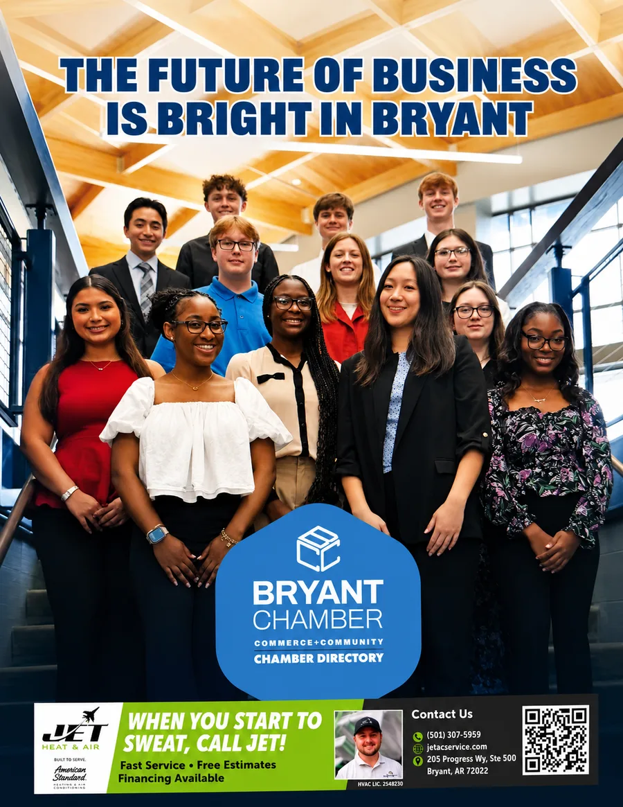Jet Heat and Air featured in the Bryant Chamber of Commerce business directory — 'When you start to sweat, Call Jet!'