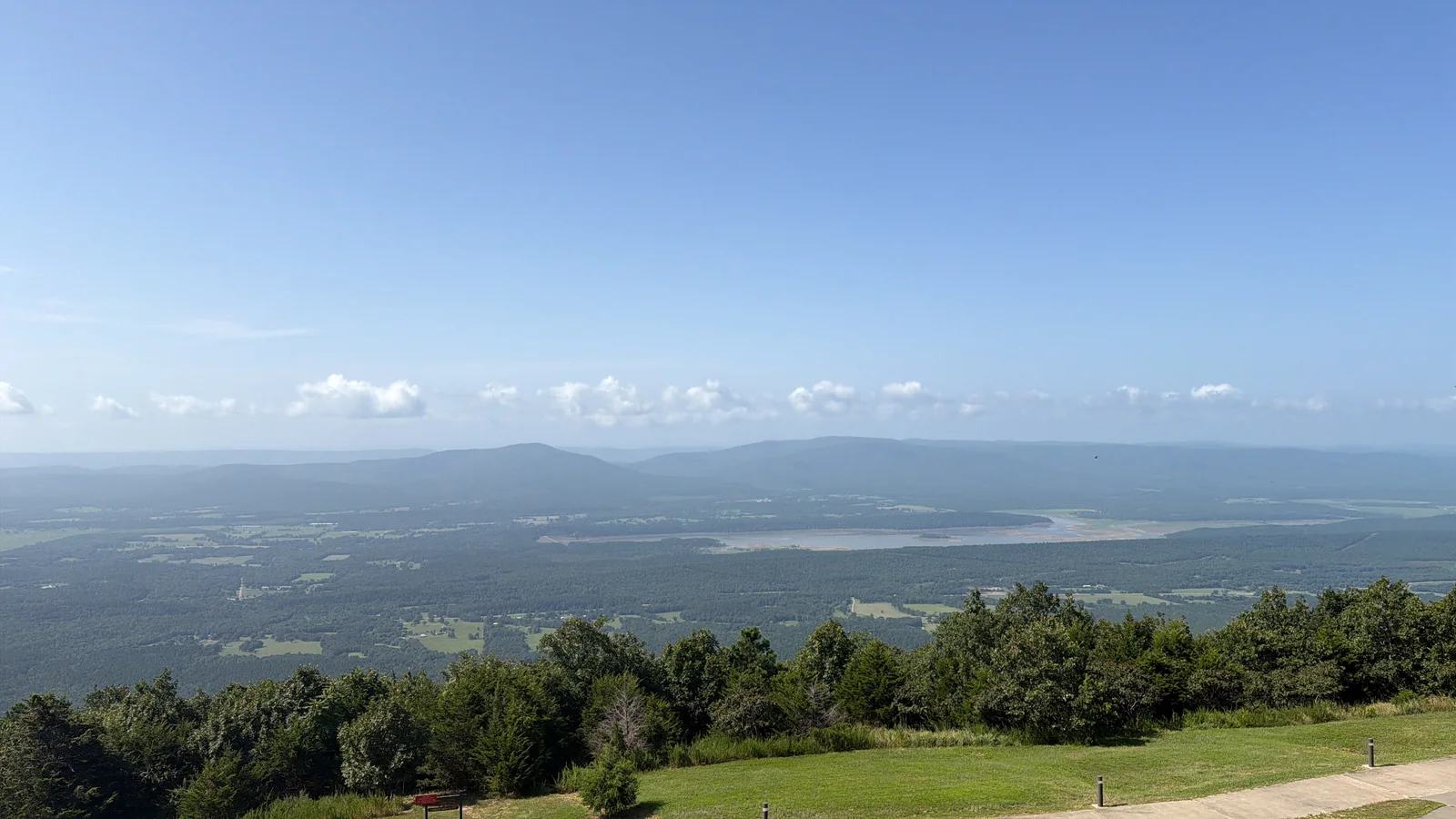 The view from Signal Hill on Mount Magazine, the highest point in Arkansas at 2,753 feet, looking out over the Arkansas River Valley and Blue Mountain Lake near Paris, Arkansas